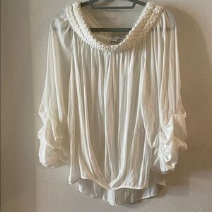 Lola & Sophie Cream Blouse with Textured Neckline